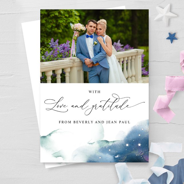 Carte De Remerciements Elégant Mariage photo étoile céleste (Créateur téléchargé)