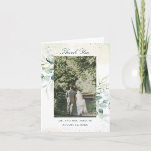 Carte De Remerciements Élégant Mariage photo Eucalyptus verdure