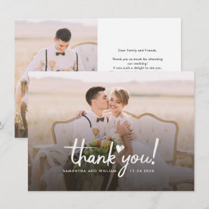 Carte De Remerciements Élégant Mariage Photo Lettré À La Main