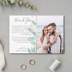 Carte De Remerciements Elégant mariage photo romantique eucalyptus