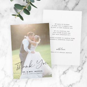 Carte De Remerciements Élégant mariage photo simple script moderne