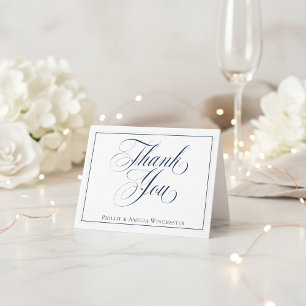 Carte De Remerciements Élégant Mariage Remerciements Bleu Nuit et Blanc
