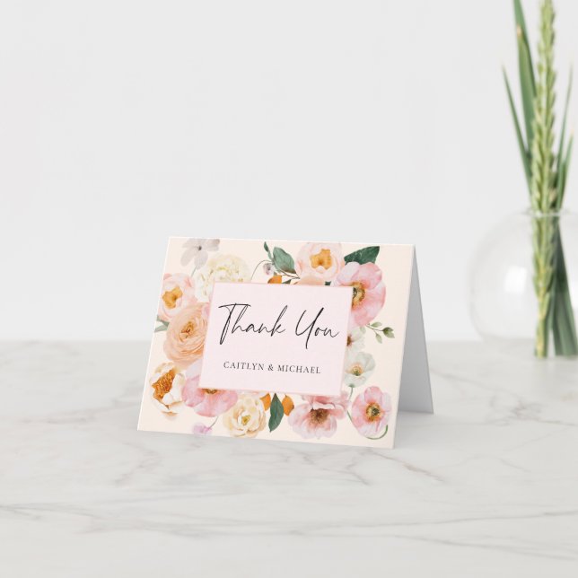 Carte De Remerciements Élégant Mariage rose pâle (Devant)