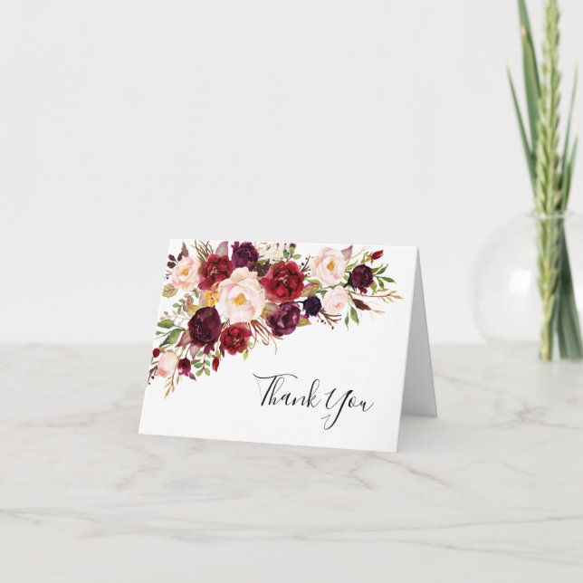 Carte De Remerciements Élégant Mariage rose pâle de Bourgogne (Devant)