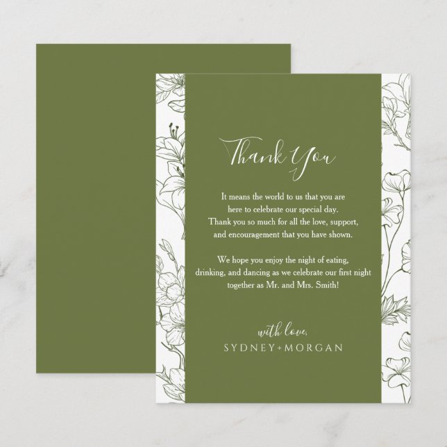 Carte De Remerciements Élégant Mariage végétal floral Sage vert (Devant / Derrière)