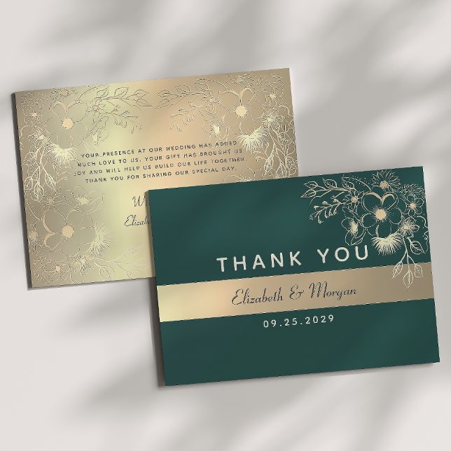 Carte De Remerciements Élégant Mariage vert émeraude (Créateur téléchargé)