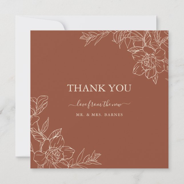 Carte De Remerciements Élégant Mariage Whimsical en terre cuite (Devant)