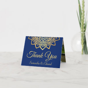 Carte De Remerciements Elegant Marine Blue Gold Mariage photo