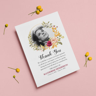 Carte De Remerciements Élégant mémorial de la couronne Rose de Wreath