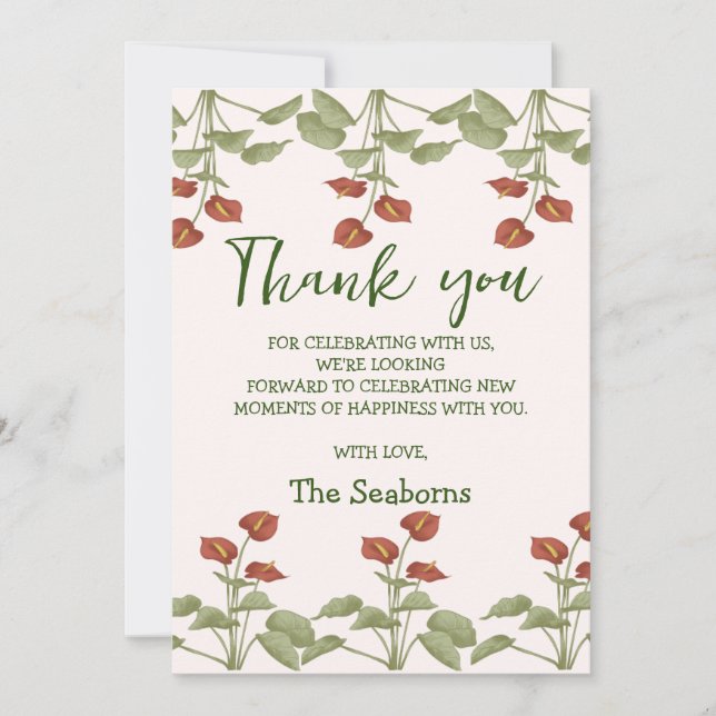 Carte De Remerciements Élégant message de baby shower d'anthurium floral (Devant)