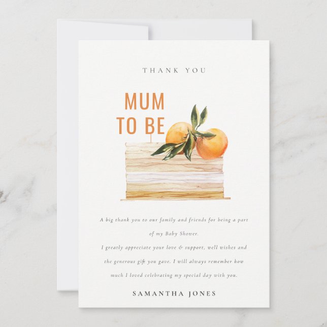 Carte De Remerciements Élégant Mignon Bohème Gâteau aux Fruits Orange Bab (Devant)