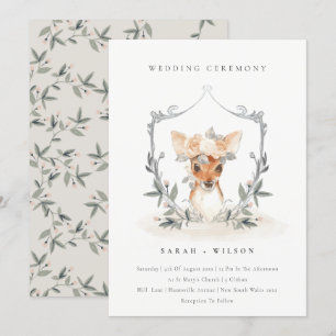 Carte De Remerciements Elégant Mignonne Cerf Floral Crest Mariage Invitat