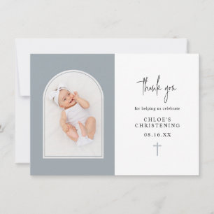 Carte De Remerciements Élégant minimal Bleu Dusty Arch Photo Christening 