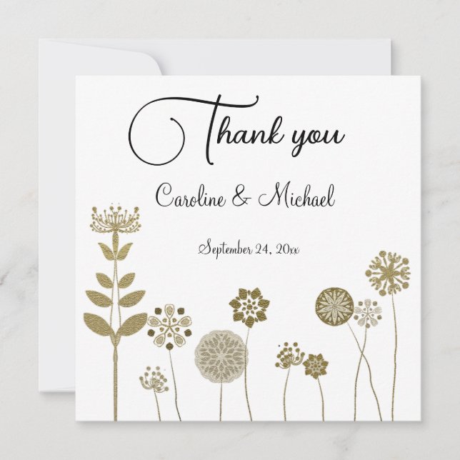 Carte De Remerciements Élégant minimalisme floral or doux intemporel (Devant)