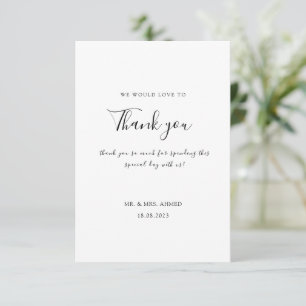 Carte De Remerciements Élégant minimaliste blanc noir élégant Mariage mus