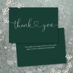 Carte De Remerciements Élégant minimaliste Emerald Green Script Heart