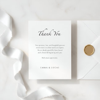 Carte De Remerciements Élégant Minimaliste | Luxe Noir & Blanc