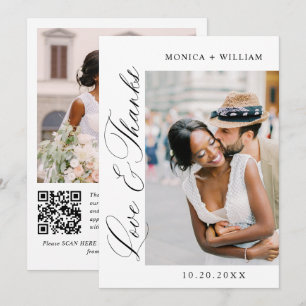 Carte De Remerciements Élégant minimaliste Mariage 2 Photo Code QR