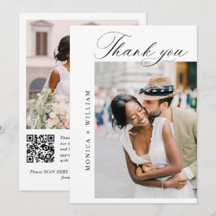 Carte De Remerciements Élégant minimaliste Mariage 2 Photo Code QR