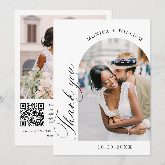 Carte De Remerciements Élégant minimaliste Mariage 2 Photo Code QR (Devant / Derrière)