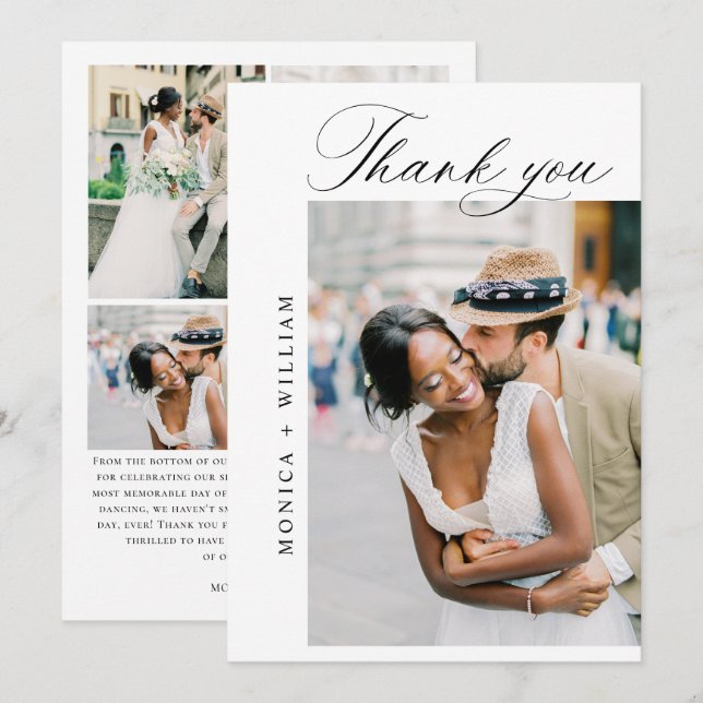 Carte De Remerciements Élégant minimaliste Mariage 5 photo (Devant / Derrière)