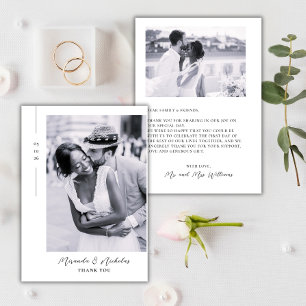 Carte De Remerciements Élégant Minimaliste Mariage Photo Script 2 Noir
