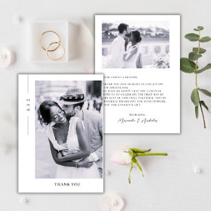 Carte De Remerciements Élégant Minimaliste Mariage Photo Script 2 Noir