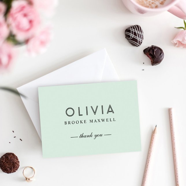 Carte De Remerciements Elegant Mint Green and Black Custom Monogram (Créateur téléchargé)
