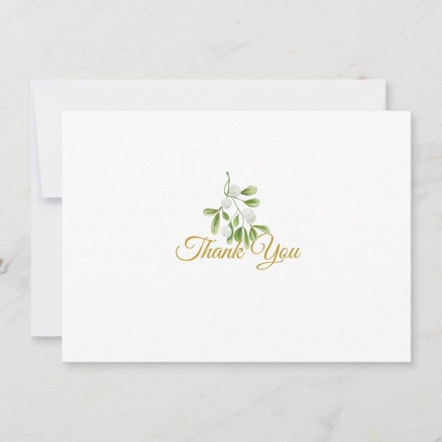 Carte De Remerciements Élégant Mistletoe Green Script or (Devant)
