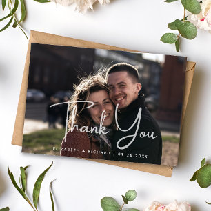 Carte De Remerciements Élégant & Moderne Écriture Photo Mariage