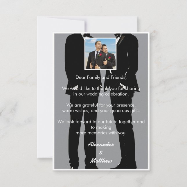Carte De Remerciements Elégant moderne Hommes Gay Mariage Photo (Dos)