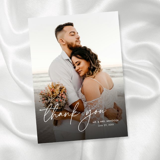 Carte De Remerciements Élégant Moderne Simple Calligraphie Mariage photo (Créateur téléchargé)
