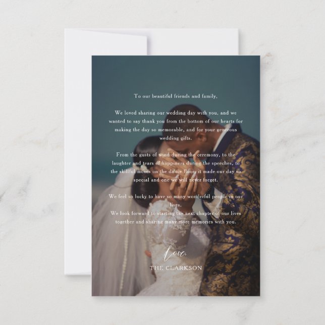 Carte De Remerciements Élégant moderne superposition Script 2 Mariage pho (Dos)