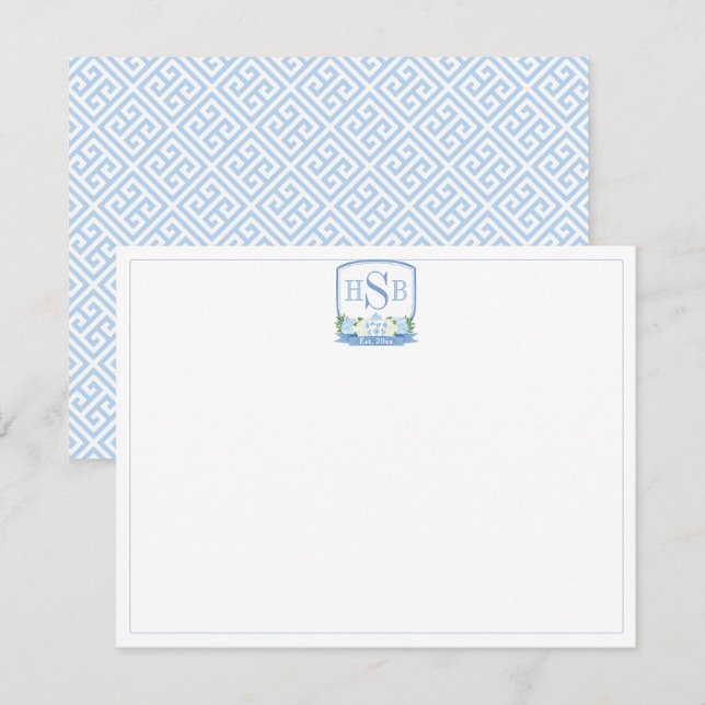 Carte De Remerciements Élégant Monogramme Bleu et Blanc de Style Chinoise (Devant / Derrière)