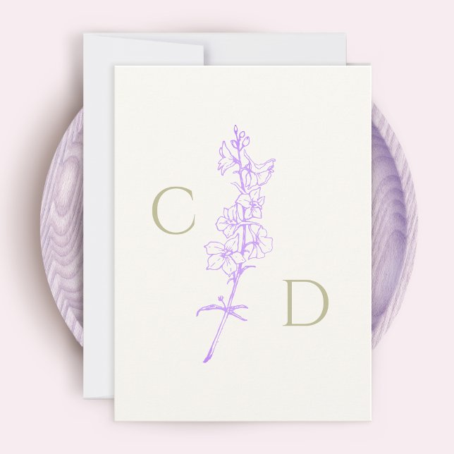 Carte De Remerciements Élégant Monogramme Fleur de Lin Lavande Floral  (Créateur téléchargé)