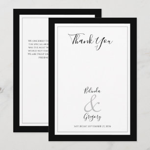 Carte De Remerciements Élégant Monogramme Mariage noir et blanc