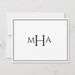 Carte De Remerciements Élégant monogramme plat noir et blanc