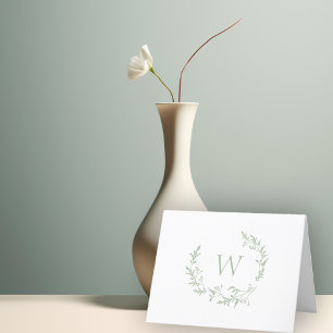Carte De Remerciements Élégant Monogramme Sage Vert Floral Feuille Crest