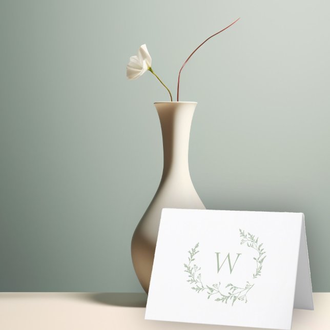 Carte De Remerciements Élégant Monogramme Sage Vert Floral Feuille Crest (Créateur téléchargé)