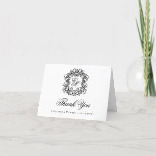 Carte De Remerciements Élégant Monogramme Vintage Mariage Crest