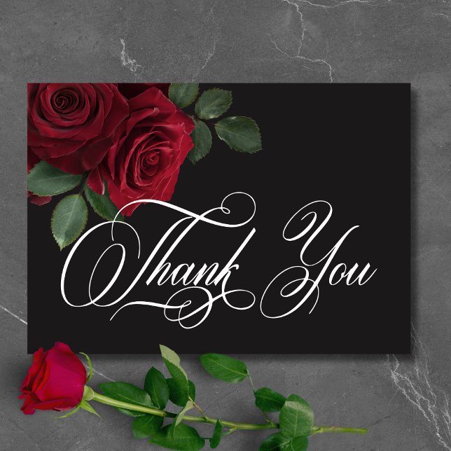Carte De Remerciements Élégant Moody Blood Red Roses Floral Mariage (Elegant Moody Blood Red Roses Floral Wedding Thank You Card)