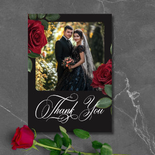Carte De Remerciements Élégant Moody Blood Red Roses Floral Photo Mariage