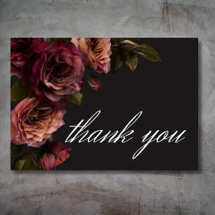 Carte De Remerciements Elégant Moody Muted Rust & Burgundy Floral Mariage