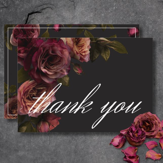 Carte De Remerciements Elégant Moody Muted Rust & Burgundy Floral Mariage (Elegant Moody Muted Rust & Burgundy Floral Wedding Thank You Card)