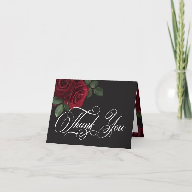 Carte De Remerciements Élégant Moody Sang Rouge Rose Floral Mariage plié (Devant)