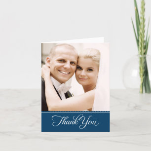 Carte De Remerciements Elegant Navy Blue Scalloped Wedding Photo