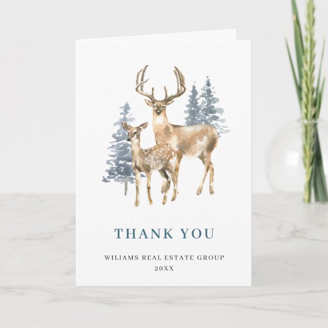 Carte De Remerciements Élégant Noël Cerf Pin Arbre Entreprise Vacances (Devant)