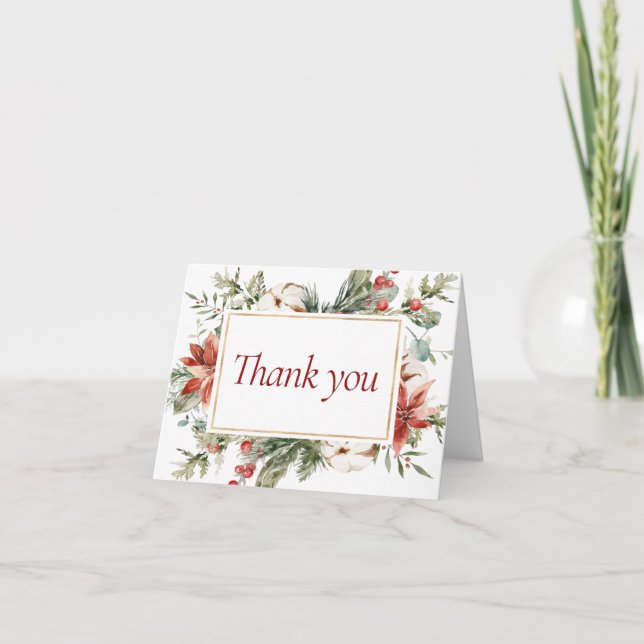 Carte De Remerciements Élégant Noël Hiver Rouge Or Fête de Mariage (Devant)