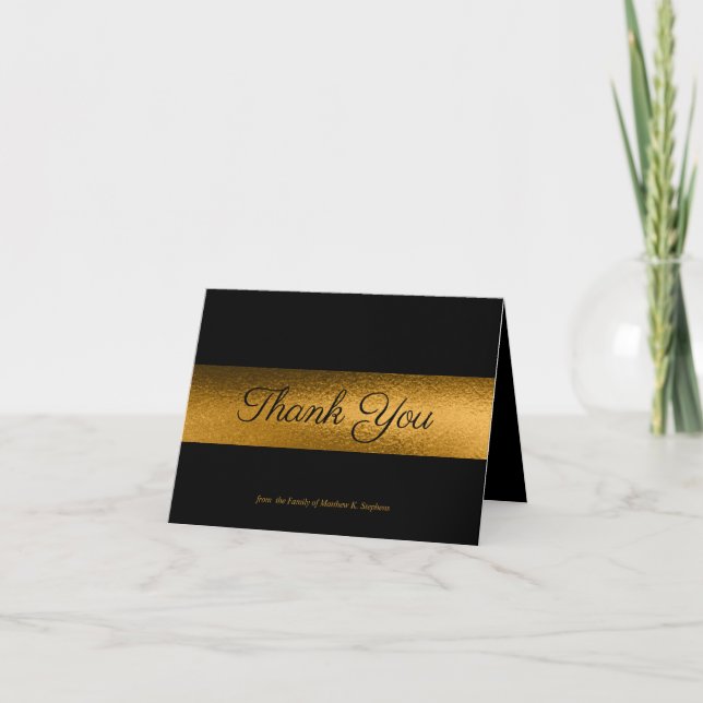 Carte De Remerciements Élégant noir | Bereavement Or (Devant)