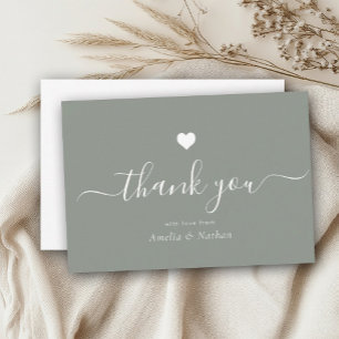 Carte De Remerciements Élégant noir moderne Script Dusty Green Heart
